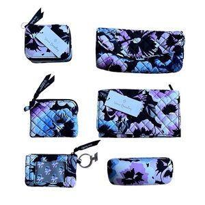 Vera Bradley Plum Pansies 6 Item Bundle Wallet Glass Pill Case Coin Purse Purple